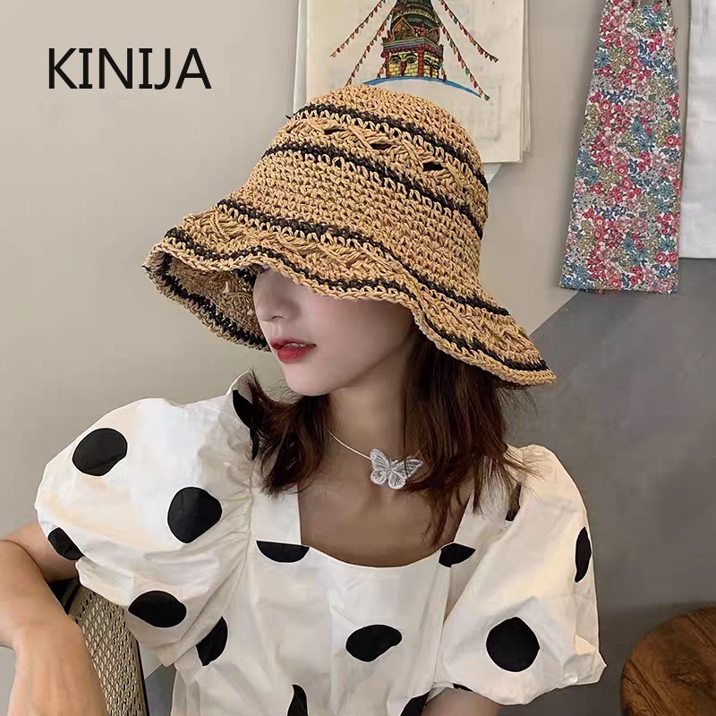 Bucket Hat Straw - Chapeau d'été en paille pour femmes,